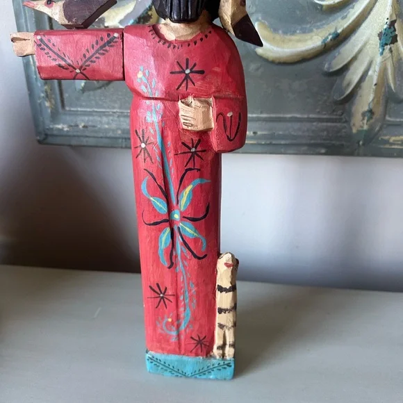 Vintage carved painted wood st Francis statue with bird folk art - Picture 4 of 12